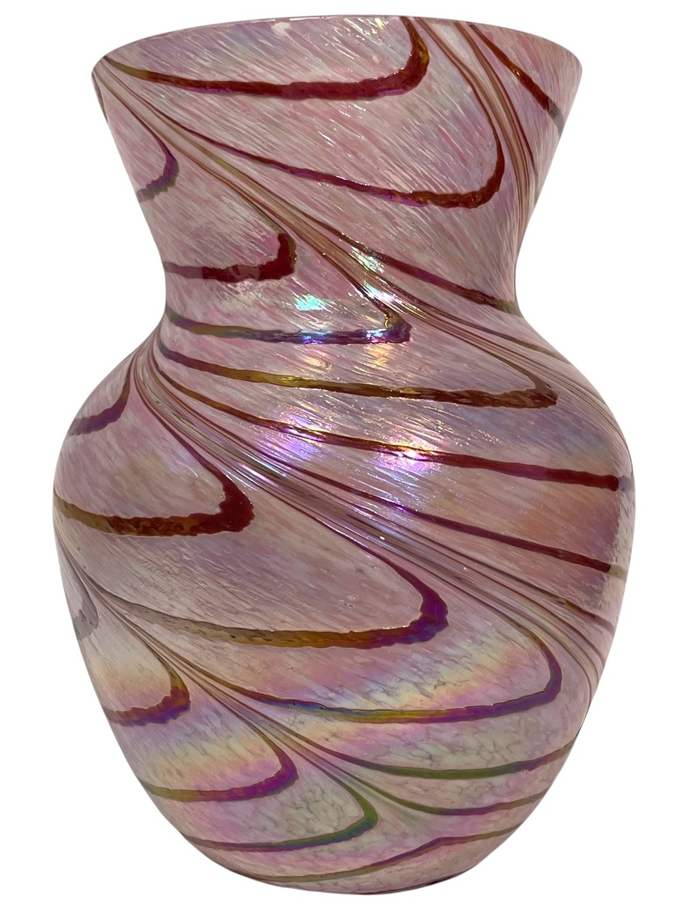 Vintage 1990s Art Nouveau Telaflora Pink Frosted Iridescent Swirl Pulled Feather